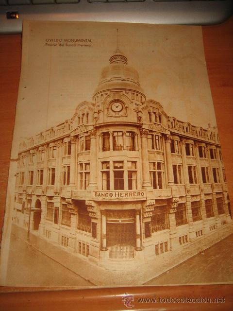 Collection Magazines and Newspapers: OVIEDO MONUMENTAL EDIFICIO DEL BANCO HERRERO  PUBLICIDAD HOJA  DE REVISTA BLANCO Y NEGRO  1933