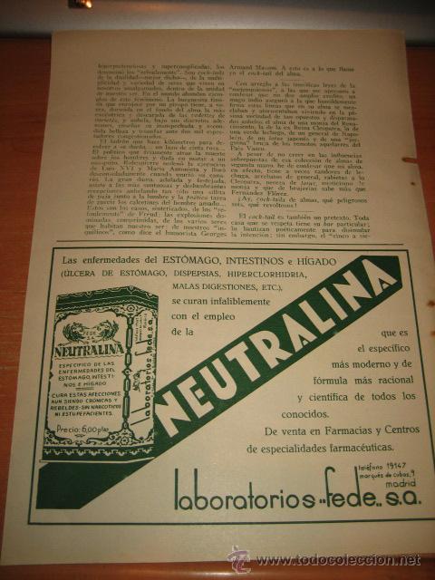 Collection Magazines and Newspapers: NEUTRALINA ESPECIFICO PARA LAS ENFERMEDADES DE RI&Ntilde;ON PUBLICID  HOJA  DE REVISTA BLANCO Y NEGRO  1933