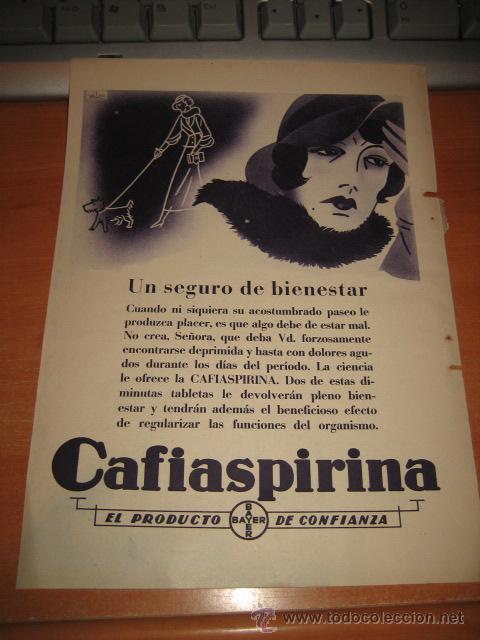 Collection Magazines and Newspapers: CAFIASPIRINA PRODUCTO BAYER UN SEGURO DE BIENESTAR PUBLICIDAD  HOJA  DE REVISTA BLANCO Y NEGRO  1933