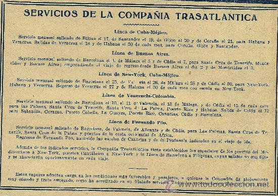 Collectionnisme de Revues et Journaux: Publicidad servicios de la Compa&ntilde;&iacute;a Trasatl&aacute;ntica * LINEAS NAVEGACI&Oacute;N * - 1923