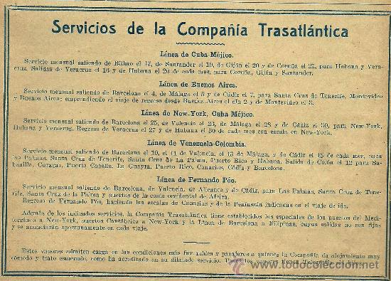 Collectionnisme de Revues et Journaux: Publicidad l&iacute;neas de navegaci&oacute;n: Servicios de la Compa&ntilde;&iacute;a Trasatl&aacute;ntica  - 1923