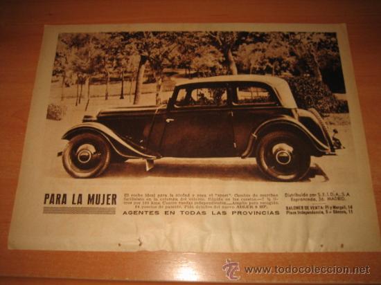 Collezionismo di Riviste e Giornali: ADLER 8 HP EL COCHE PARA LA MUJER  HOJA DE LA REVISTA BLANCO Y NEGRO 1934
