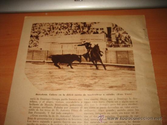 Collezionismo di Riviste e Giornali: TOROS CA&Ntilde;ERO BANDERILLERO A CABALLO EN BARCELONA  HOJA DE LA REVISTA BLANCO Y NEGRO 1934