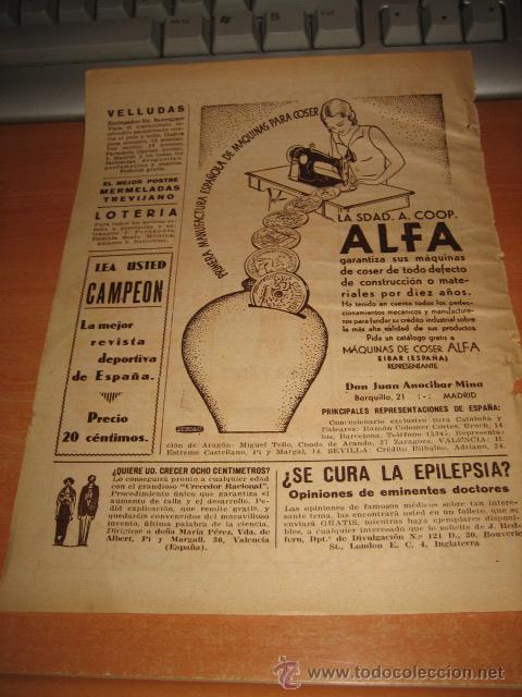 Collezionismo di Riviste e Giornali: MAQUINAS DE COSER ALFA HOJA DE LA REVISTA BLANCO Y NEGRO 1934