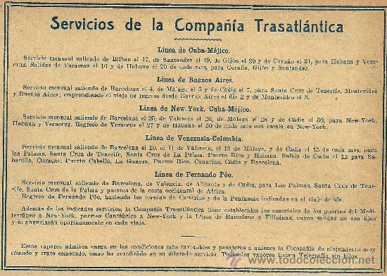 Collectionnisme de Revues et Journaux: Publicidad l&iacute;neas de navegaci&oacute;n:  Servicios de la Compa&ntilde;&iacute;a Trasatl&aacute;ntica  - 1923