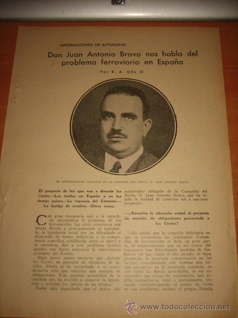 Collezionismo di Riviste e Giornali: JUAN ANTONIO BRAVO NOS HABLA DEL PROBLEMA FERROVIARIO EN 2   HOJA DE LA REVISTA BLANCO Y NEGRO 1935