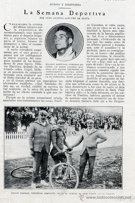 Coleccionismo de revistas y peri&oacute;dicos: CICLISMO 1927 PAIS VASCO FONTAN VENCEDOR 2 HOJAS REVISTA