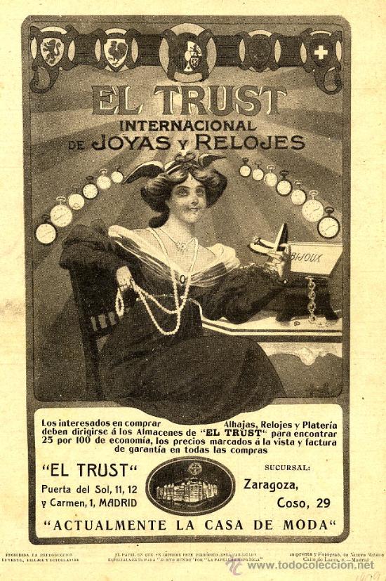 Coleccionismo de Revistas y Peri&oacute;dicos: EL TRUST JOYERO 1909 ZARAGOZA-MADRID HOJA REVISTA