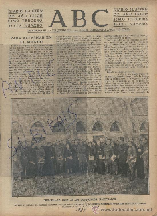 Coleccionismo de Revistas y Peri&oacute;dicos: ABC.A&Ntilde;O 1937.GUERRA CIVIL.FRANCO EN EL MONASTERIO DE LA HUELGAS.BURGOS. QUEIPO DE LLANO.GUECHO.