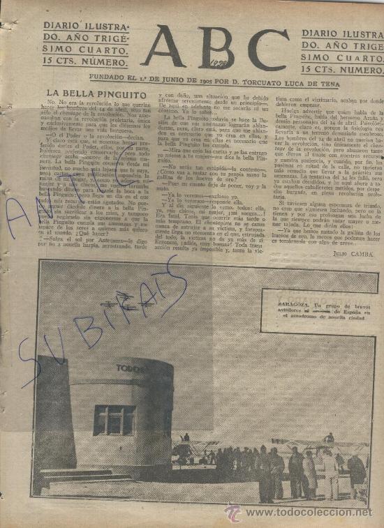 Coleccionismo de Revistas y Peri&oacute;dicos: ABC.A&Ntilde;O 1938.GUERRA CIVIL.AVIACION FASCISTA EN ZARAGOZA.JOSE MAICAS.ALCALDE DE TERUEL.AVILA.JURA.