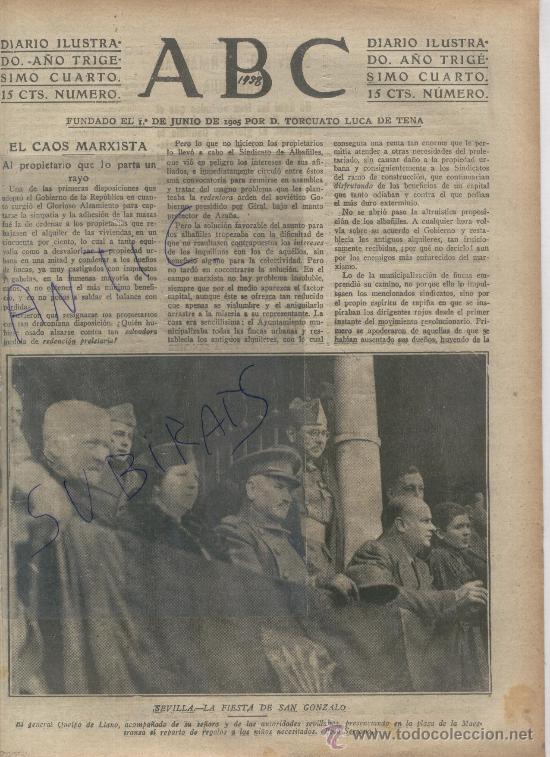 Coleccionismo de Revistas y Peri&oacute;dicos: ABC.A&Ntilde;O 1938.GUERRA CIVIL.QUEIPO EN LA MAESTRANZA.SEVILLA..CONVENTO DE LOS ANGELES.BILBAO.PRISION.