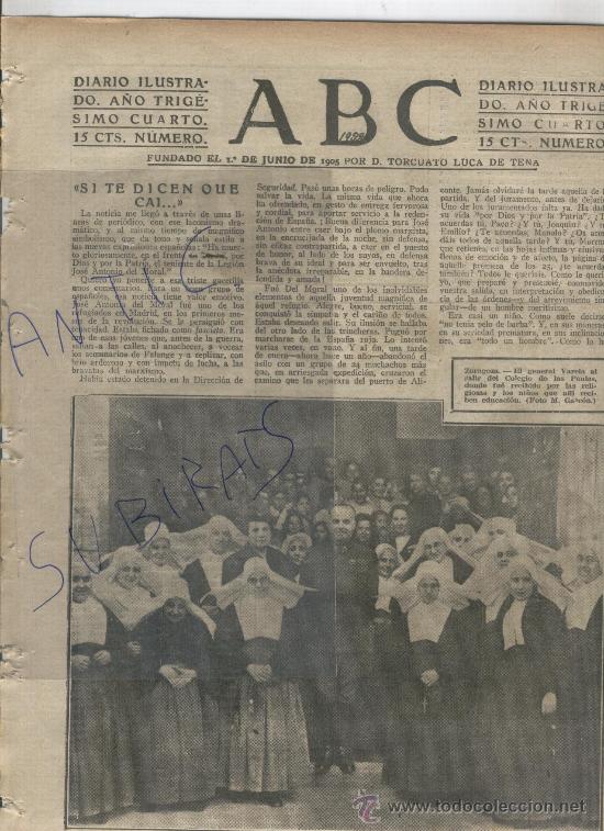 Coleccionismo de Revistas y Peri&oacute;dicos: ABC.A&Ntilde;O 1938. GUERRA CIVIL. GENERAL VARELA EN COLEGIO DE LAS PAULAS.ZARAGOZA.VIGO.FOTO PACHECO.