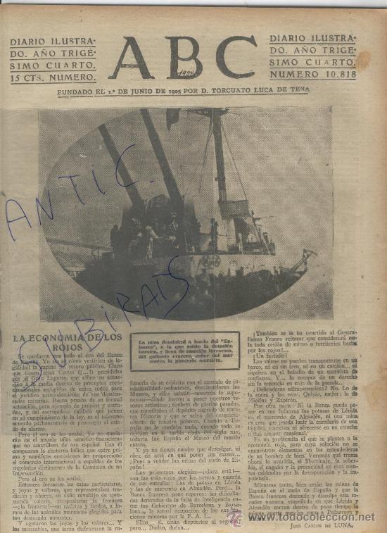 Coleccionismo de Revistas y Peri&oacute;dicos: ABC. A&Ntilde;O 1938.GUERRA CIVIL.MARINA.CRUCERO BALEARES.BUQUE SIERRA DE CORDOBA EN ITALIA.