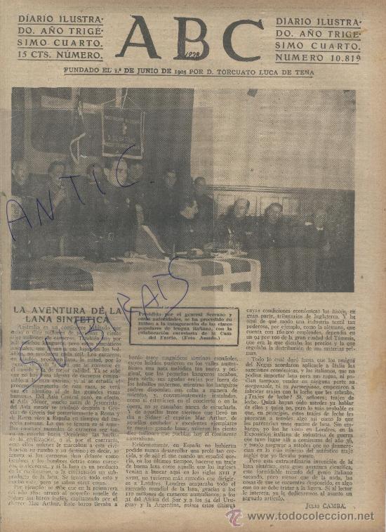 Coleccionismo de revistas y peri&oacute;dicos: ABC.A&Ntilde;O 1938.GUERRA CIVIL.CLASES DE ITALIANO EN BILBAO.GENERAL SERRANO. CASA DEL FASCIO.