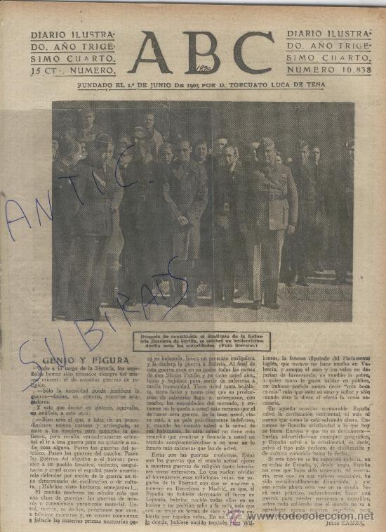 Coleccionismo de Revistas y Peri&oacute;dicos: ABC.A&Ntilde;O 1938.GUERRA CIVIL.SINDICATO DE LA INDUSTRIA HOTELERA DE SEVILLA.FRENTE DE TERUEL.SINGRA.