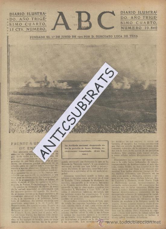 Coleccionismo de Revistas y Peri&oacute;dicos: ABC.A&Ntilde;O 1938.GUERRA CIVIL. BOMBARDEO DE TERUEL. SANTA BARBARA.MANSUETO.EJERCITO NACIONAL.