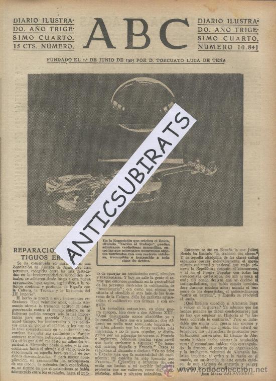 Coleccionismo de Revistas y Peri&oacute;dicos: ABC. A&Ntilde;O 1938. GUERRA CIVIL.TRAIDA DE AGUAS A SEVILLA.VIOLIN DE VIDRIO .CRISTAL . ALEMAN.MUSICA.