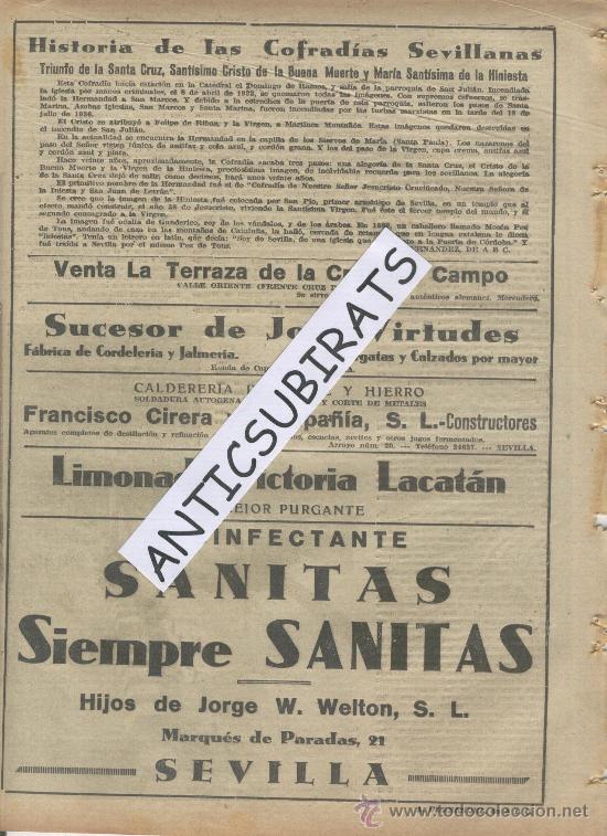 Coleccionismo de revistas y peri&oacute;dicos: ABC.A&Ntilde;O 1938. HISTORIA DE LAS COFRADIAS SEVILLANAS.SEMANA SANTA.CRISTO DE LA BUENA MUERTE.HINIESTA.
