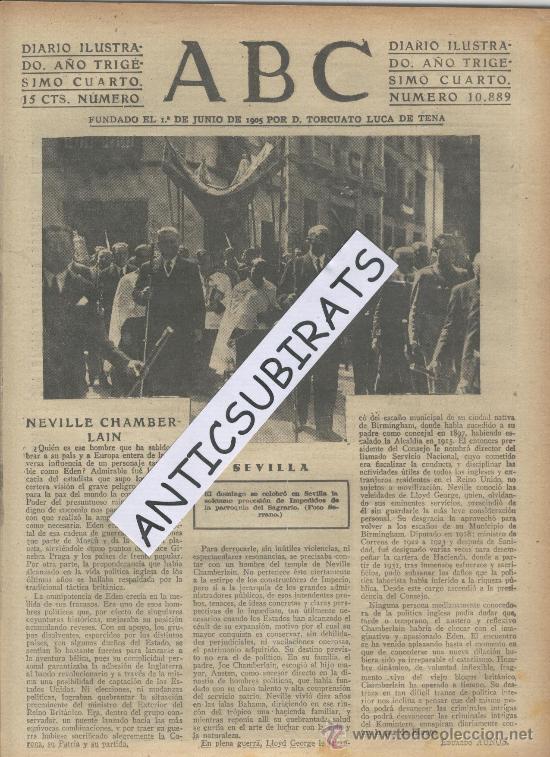 Coleccionismo de revistas y peri&oacute;dicos: ABC.1938.GUERRA CIVIL.SEVILLA.PROCESION.IMPEDIDOS.PARROQUIA DEL SAGRARIO.CACERES.FRANCO EN ZARAGOZA