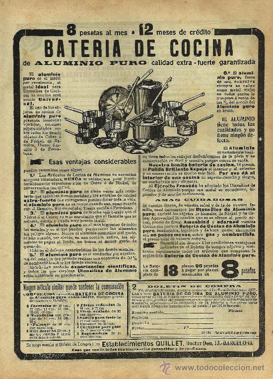 Collezionismo di Riviste e Giornali: Publicidad bater&iacute;a de cocina de aluminio puro - 1914
