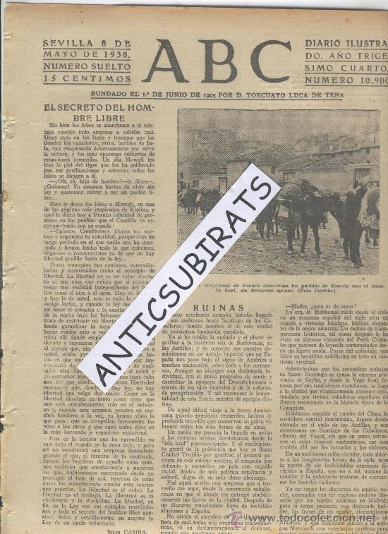 Coleccionismo de Revistas y Peri&oacute;dicos: ABC.A&Ntilde;O 1938.GUERRA CIVIL.FRENTE DE LERIDA.CONQUISTA DE PUEBLOS.2 FOTOS.COMEDOR.ROCIANA.HUELVA.