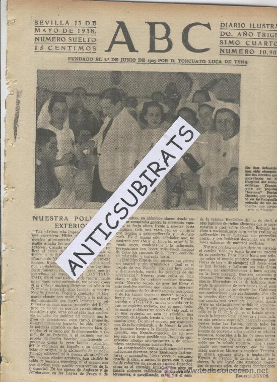 Coleccionismo de Revistas y Peri&oacute;dicos: ABC.GUERRA CIVIL.13-05-1938.HOSPITAL DE SAN SEBASTIAN.ESCUELAS AVE MARIA.EN GRANADA.SACROMONTE.