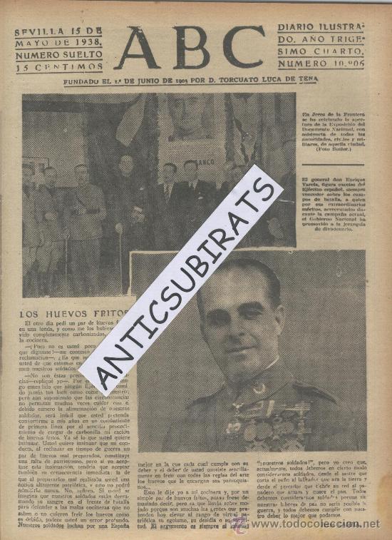 Coleccionismo de revistas y peri&oacute;dicos: ABC.GUERRA CIVIL.15-05-1938.JEREZ DE LA FRONTERA.D.N.I.GENERAL VARELA.MIGUEL CABANELLAS.