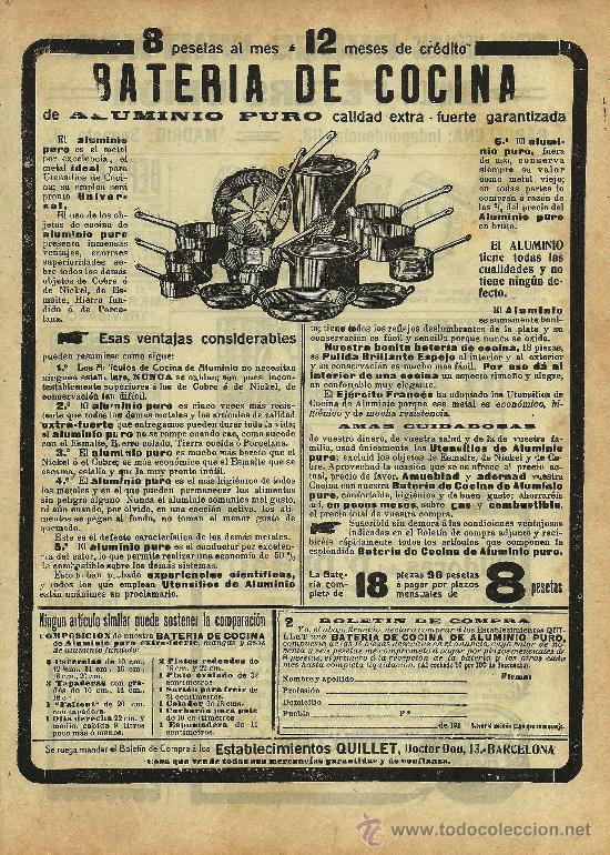 Collezionismo di Riviste e Giornali: Publicidad bater&iacute;a de cocina de aluminio puro- 1914