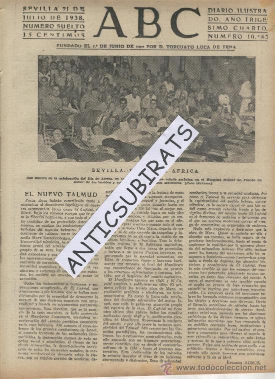 Coleccionismo de Revistas y Peri&oacute;dicos: ABC. 21-07-1938.GUERRA CIVIL.SEVILLA. EL DIA DE AFRICA.HOSPITAL MILITAR DE PINEDA.