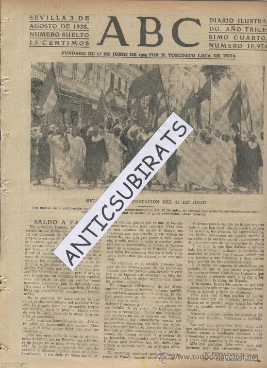 Coleccionismo de revistas y peri&oacute;dicos: ABC. 03-08-1938.GUERRA CIVIL. CELEBRACION DEL ALZAMIENTO NACIONAL.17 DE JULIO EN MELILLA.MARRUECOS.