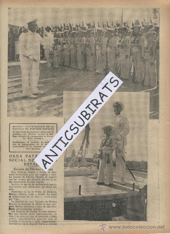 Coleccionismo de revistas y peri&oacute;dicos: ABC.07-08-1938.GUERRA CIVIL.MALAGA . INAUGURACION DE LA ESCUELA DE FLECHAS NAVALES. PAQUITO CASADO.