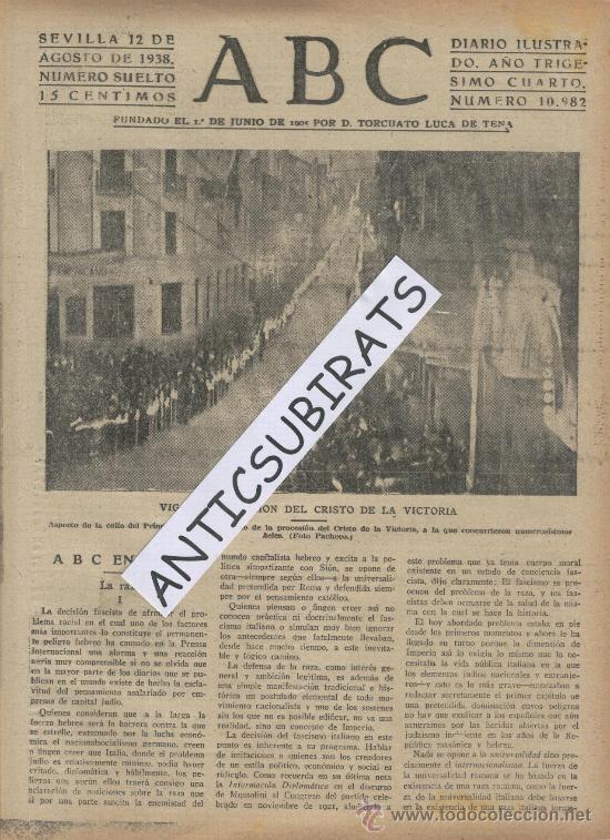 Coleccionismo de Revistas y Peri&oacute;dicos: ABC.12-08-1938. GUERRA CIVIL.VIGO.GALICIA.LA PROCESION DEL CRISTO DE LA VICTORIA.CALLE DEL PRINCIPE.