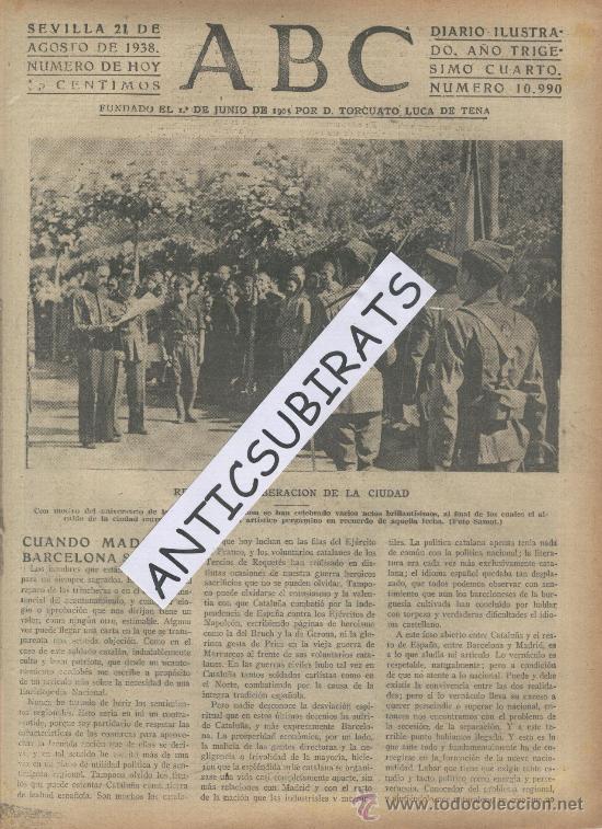 Coleccionismo de Revistas y Peri&oacute;dicos: ABC.21-08-1938.GUERRA CIVIL.TRES FOTOS DEL ANIVERSARIO DE LA LIBERACION DE REINOSA.