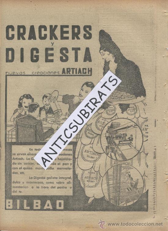 Coleccionismo de Revistas y Peri&oacute;dicos: ABC A&Ntilde;O 1938 PUBLICIDAD EN LA GUERRA CIVIL GALLETAS CRACKERS DIGESTA ARTIACH BILBAO