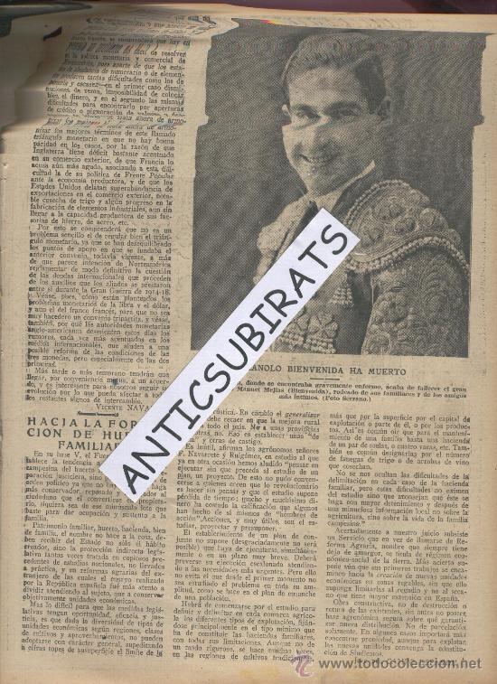 Coleccionismo de Revistas y Peri&oacute;dicos: ABC A&Ntilde; 1938 GUERRA CIVIL MUERTE DEL TORERO MANOLO MEJIAS BIENVENIDA MARQUES DE MAGAZ ARTIACH DIGESTA