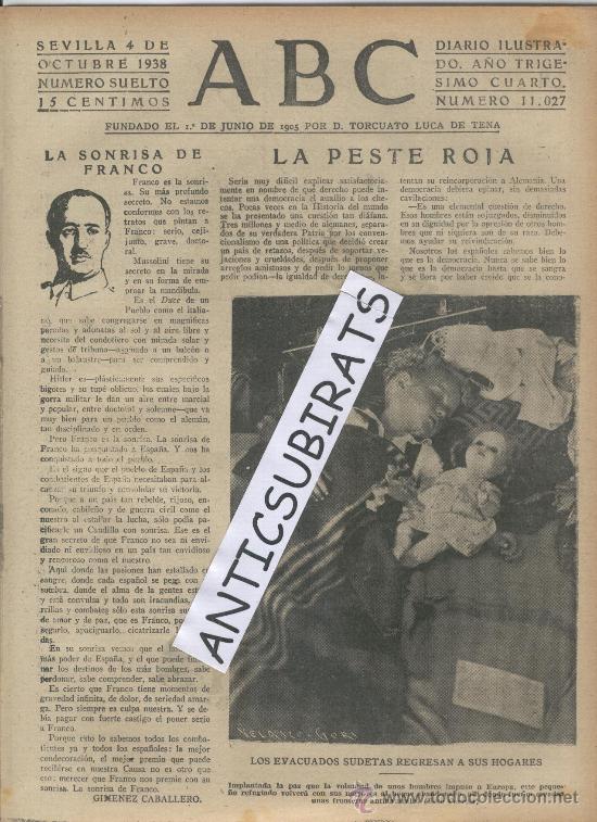 Coleccionismo de Revistas y Peri&oacute;dicos: ABC-04-10-1938.GUERRA CIVIL.NI&Ntilde;OS REFUGIADOS.MU&Ntilde;ECA.JUGUETES.HITLER SALUDA A LA FALAGE ESPA&Ntilde;OLA.