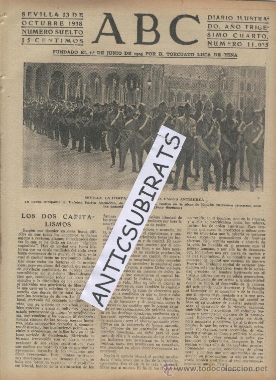 Coleccionismo de revistas y peri&oacute;dicos: ABC.13-10-1938.GUERRA CIVIL.SEVILLA. DEFENSA PASIVA ANTIAEREA EN LA PLAZA DE ESPA&Ntilde;A.