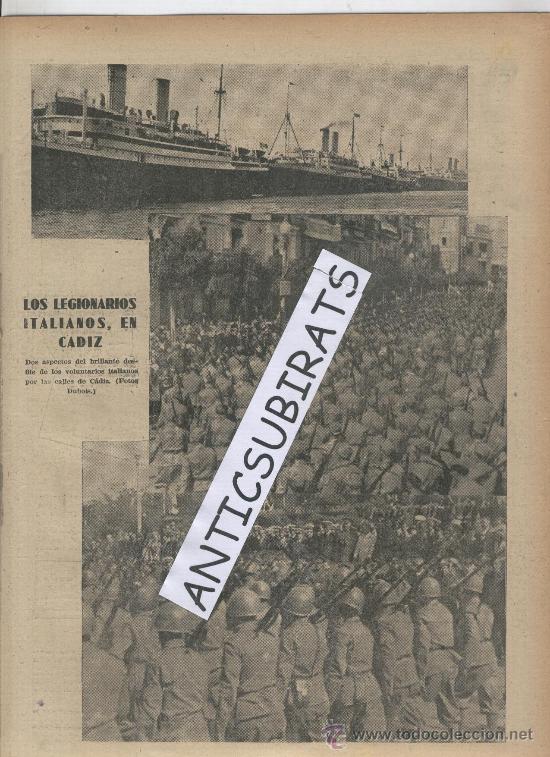 Coleccionismo de revistas y peri&oacute;dicos: ABC.18-10-1938.GUERRA CIVIL.LOS LEGIONARIOS VOLUNTARIOS ITALIANOS EN CADIZ. PUERTO.