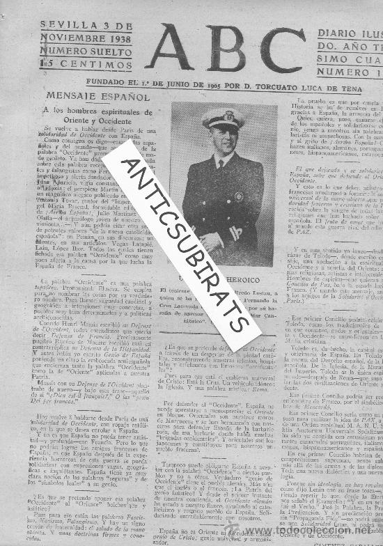 Coleccionismo de Revistas y Peri&oacute;dicos: ABC.03-11-1938.GUERRA CIVIL.MEDALLA.CRUZ LAUREADA DE SAN FERNADO.MARINA.AUTOBUS.HUELVA.