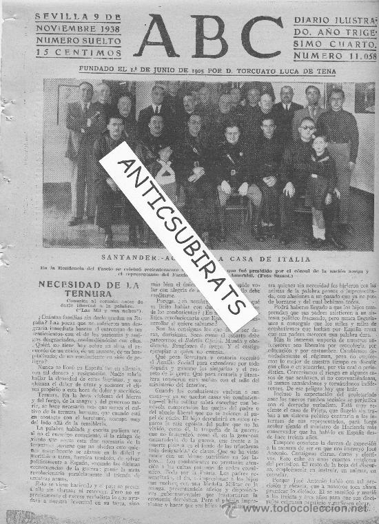 Coleccionismo de revistas y peri&oacute;dicos: ABC.09-11-1938. GUERRA CIVIL.SANTANDER.RESIDENCIA DEL FASCIO.CASA DE ITALIA. FOTO SAMOT