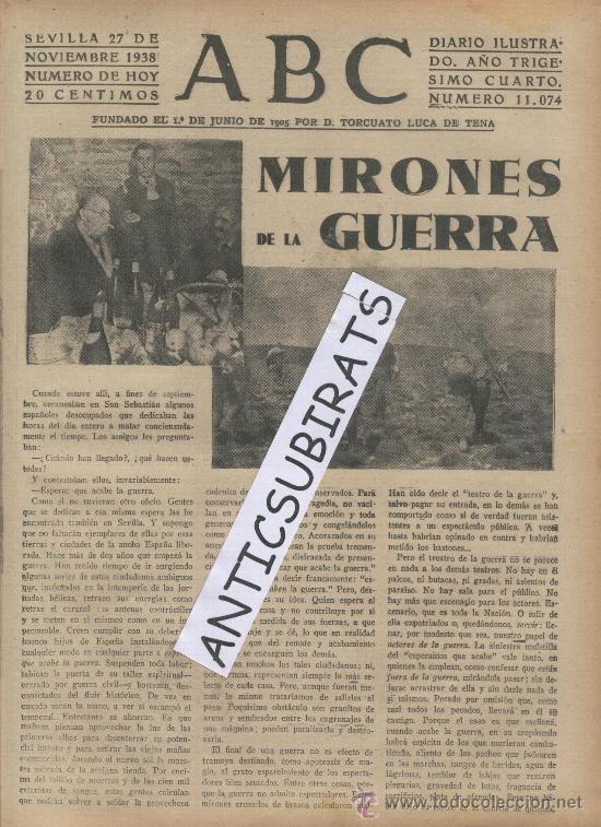 Coleccionismo de revistas y peri&oacute;dicos: ABC.27-11-1938.GUERRA CIVIL. EDUARDO MARQUINA. REAL ACADEMIA ESPA&Ntilde;OLA.