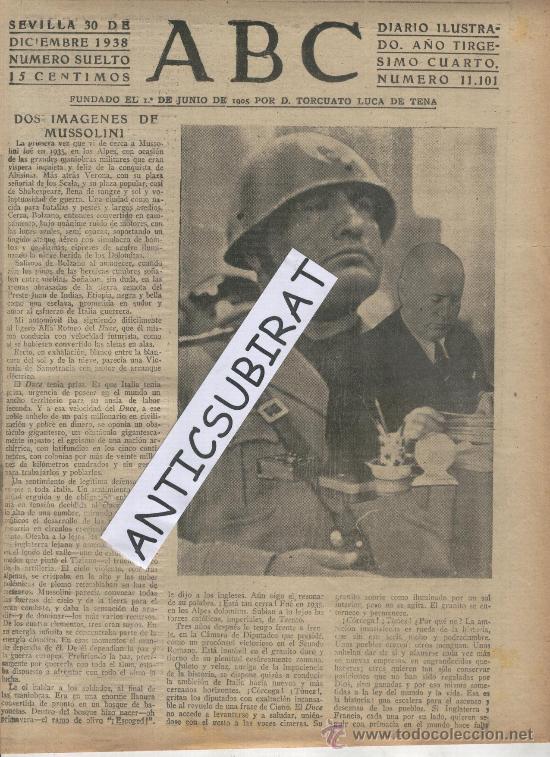 Coleccionismo de Revistas y Peri&oacute;dicos: ABC 1938 GUERRA CIVIL INSTITUTO DE CORDOBA MUSSOLINI EN PORTADA MAESTROS EN SANTIAGO DE COMPOSTELA