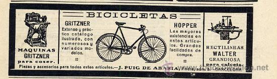 Coleccionismo de revistas y peri&oacute;dicos: CICLISMO 1913 BICICLETAS  HOPPER-GRITZNER BARCELONA RETAL HOJA REVISTA