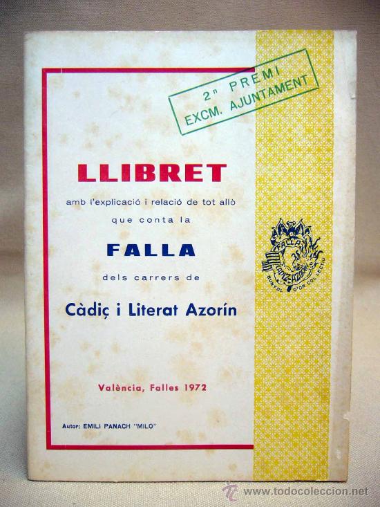 Coleccionismo de revistas y peri&oacute;dicos: LLIBRET DE FALLAS, VALENCIA, FALLA CARRERS  CADI&Ccedil; I LITERAT AZORIN, CADIZ Y LITERATO AZORIN, 1972