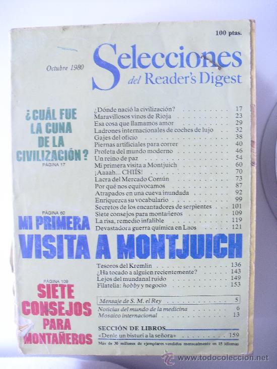 Coleccionismo de Revistas y Peri&oacute;dicos: Selecciones del Readers Digest.Octubre 1980.Vinos de Rioja, ladrones de lujo;lacra del mercado comun