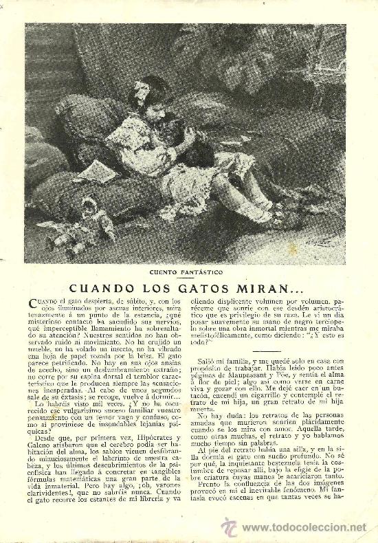 Coleccionismo de revistas y peri&oacute;dicos: Cuento fant&aacute;stico: cuando los gatos miran / por F&eacute;lix Lorenzo con dibujos de Regidor- 1914