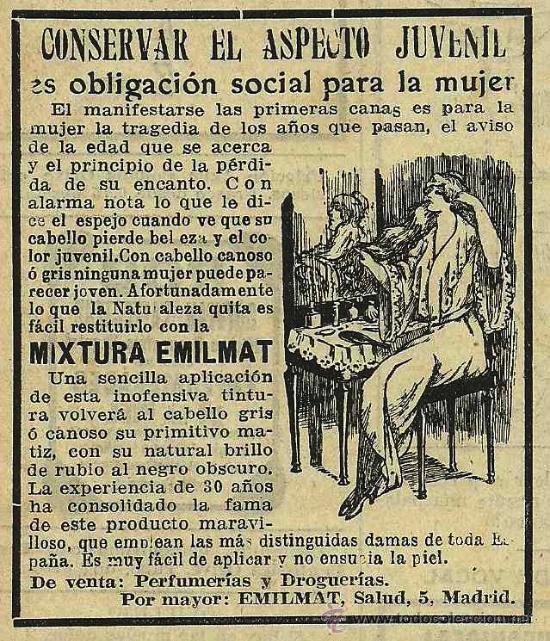 Coleccionismo de revistas y peri&oacute;dicos: Publicidad cosm&eacute;tica: Mixtura Emilmat- 1914
