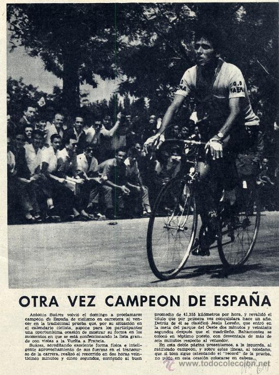 Coleccionismo de revistas y peri&oacute;dicos: CICLISMO 1960 ANTONIO SUAREZ  2 HOJAS REVISTA