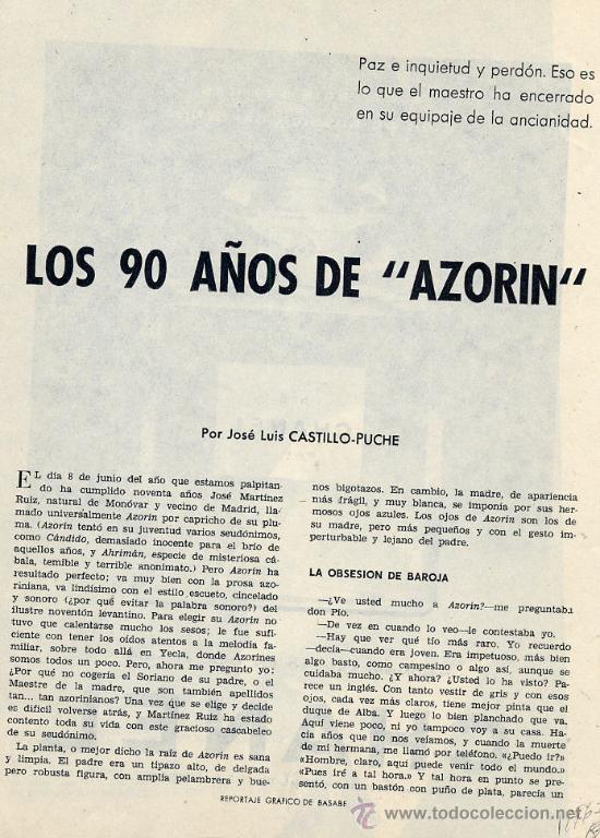 Coleccionismo de Revistas y Peri&oacute;dicos: AZORIN 1963 SUS 90 A&Ntilde;OS REPORTAGE FOTOS  11 HOJAS REVISTA