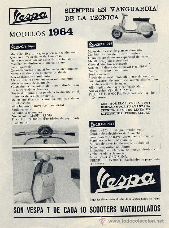 Coleccionismo de Revistas y Peri&oacute;dicos: VESPA 1963  MOTOCICLETAS HOJA REVISTA